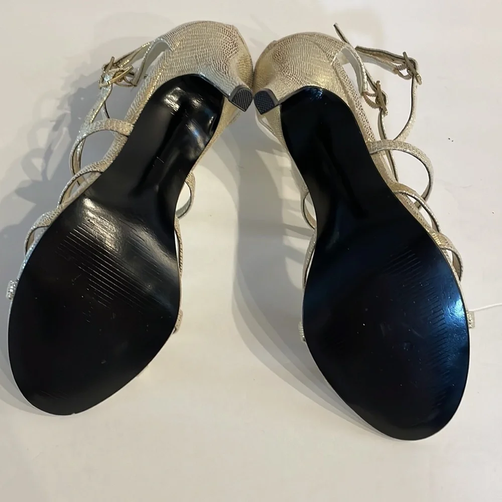 KELLY & KATIE fabric leather GOLD SHIMMER STRAPPY heeled sandals sole size 6